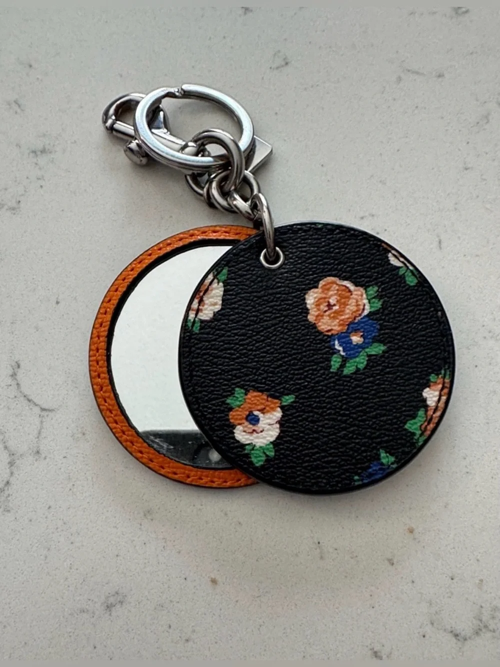 COACH Vintage Rose/ Meadow Floral Crossgrain Leather Keychain/ Mirror/ Bag Charm